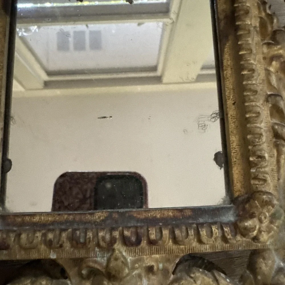 Antique Vtg Victorian Ornate Easel Picture Frame/Mirror Cast Iron Bronze Lion